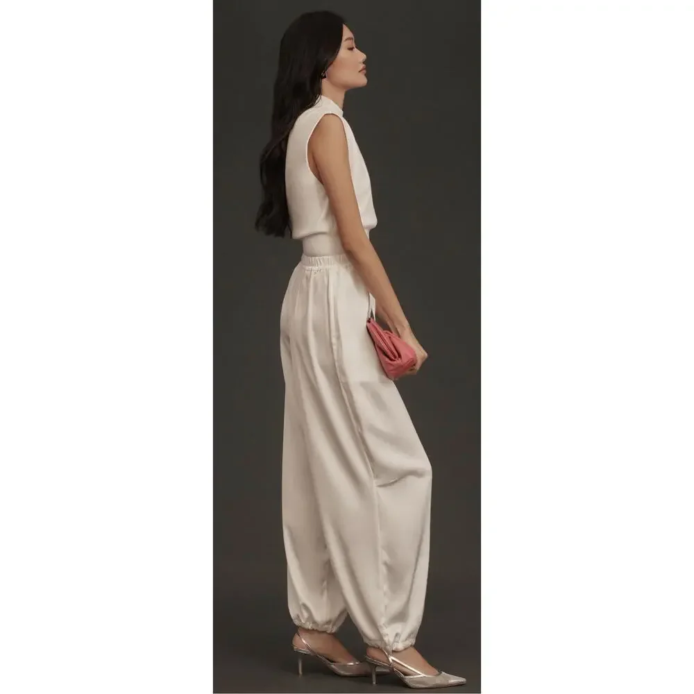 Maeve Anthropologie Pull On Silky Parachute Pants Womens Size Large White New